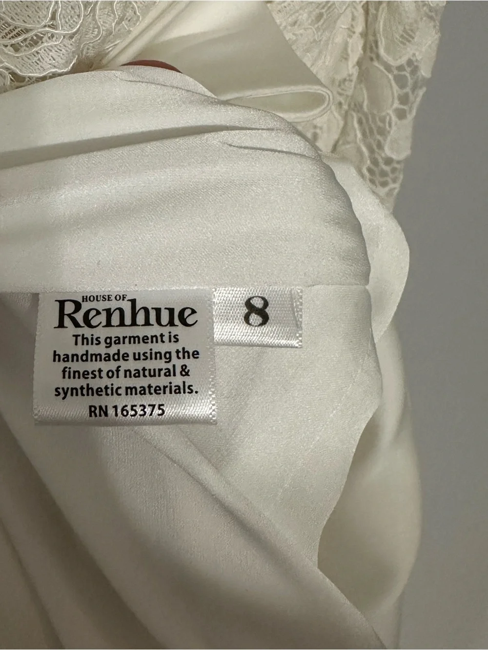 House of Renhue Bruni One-Shoulder Ivory‎ Lace Wedding Gown Drop Waist Size 8